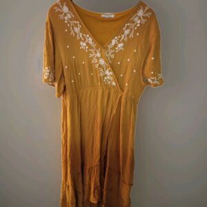 Designer Polagram Fall Color Amber Tiered Maxi Dress Wrap Embroidered 2XL XXL